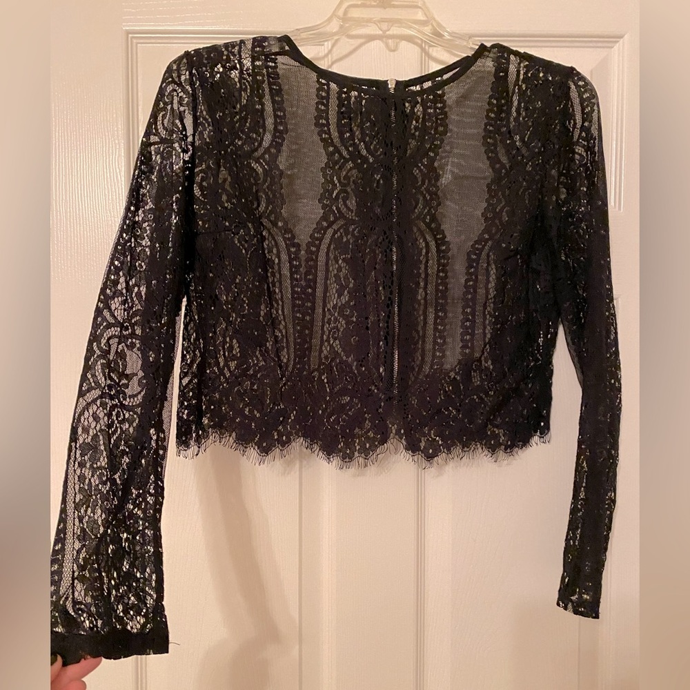 Eyelash Lace exposed zipper crop top
